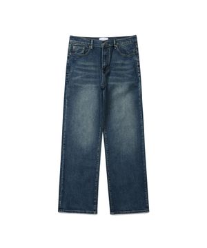 루즈 스트레이트 데님팬츠 (워시드 미디엄 블루)