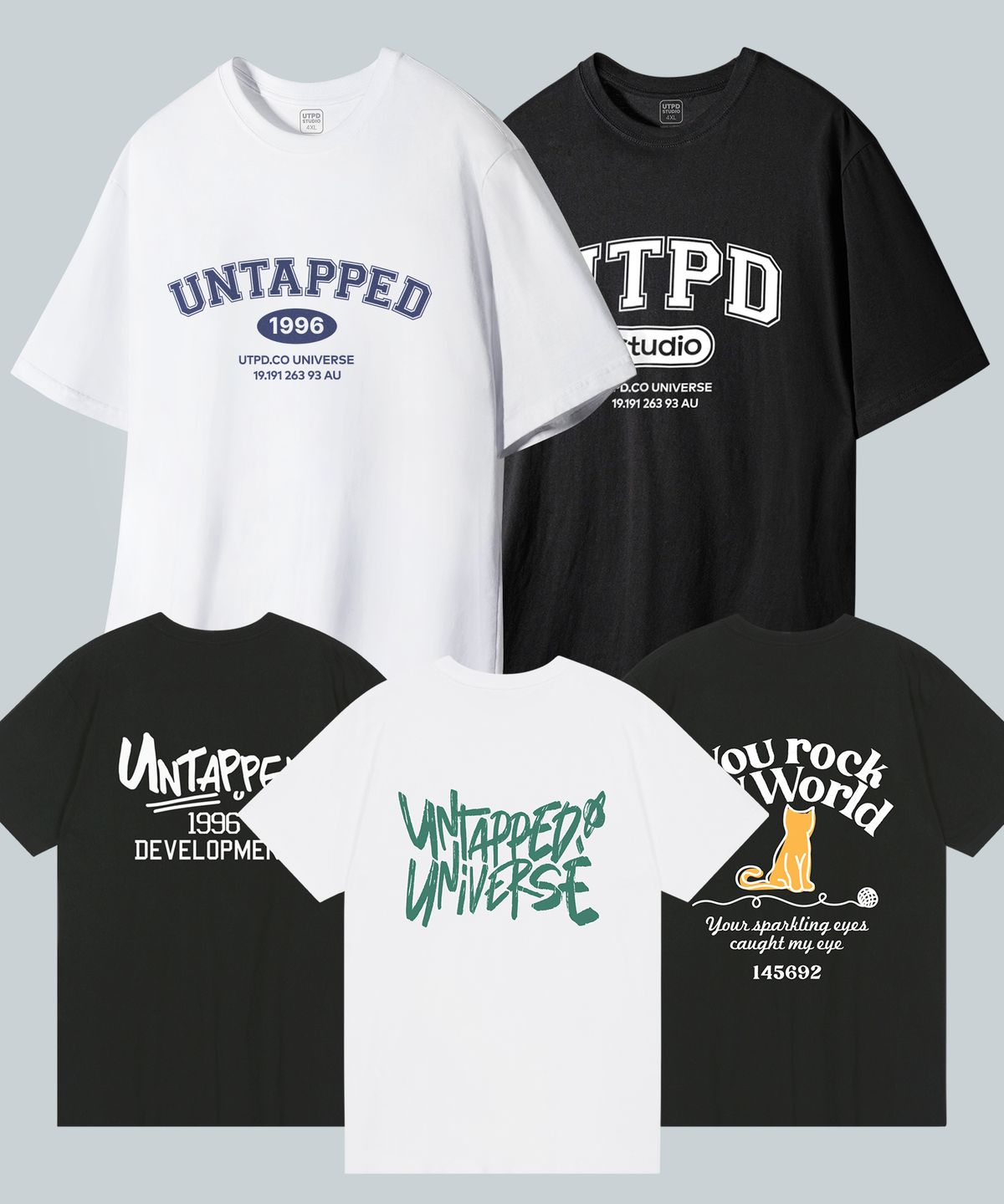 언탭트 스튜디오(UNTAPPED STUDIO) [2SET]5종 썸머 시그니처 그래픽 로고 오버핏 반팔 티셔츠