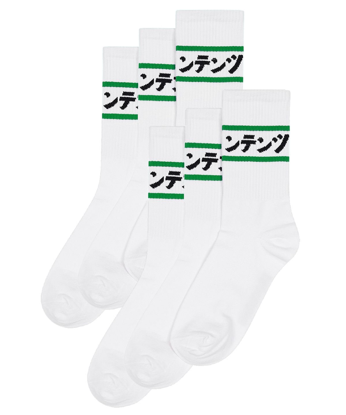 리플레이컨테이너(REPLAY CONTAINER) [6PACK] green line socks (white)