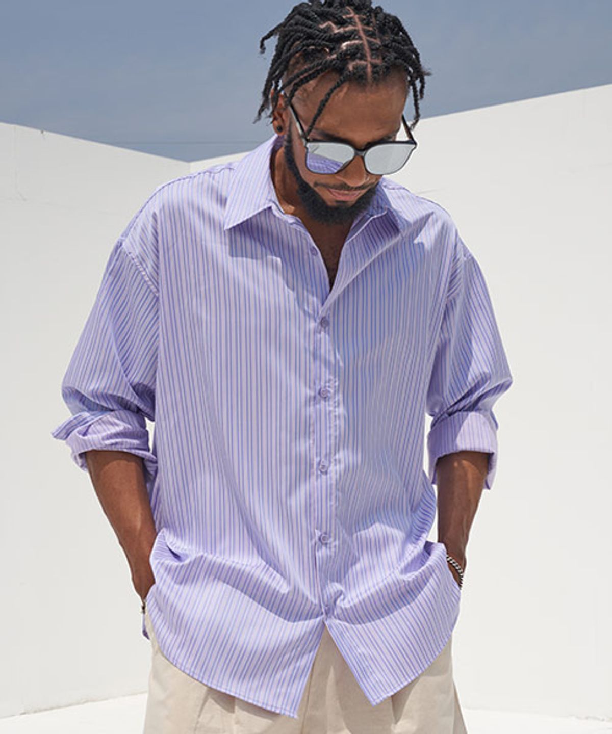 테네르(TENER) Stripe Summer Box Shirt-Purple - 사이즈 & 후기 | 무신사
