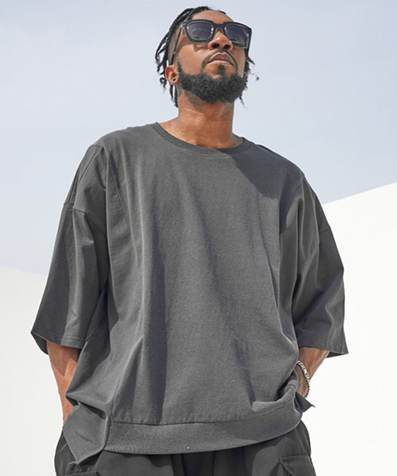 Center Color Unbalanced Boxy T-Charcoal