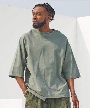 Unbalanced Neck Boxy T-Khaki