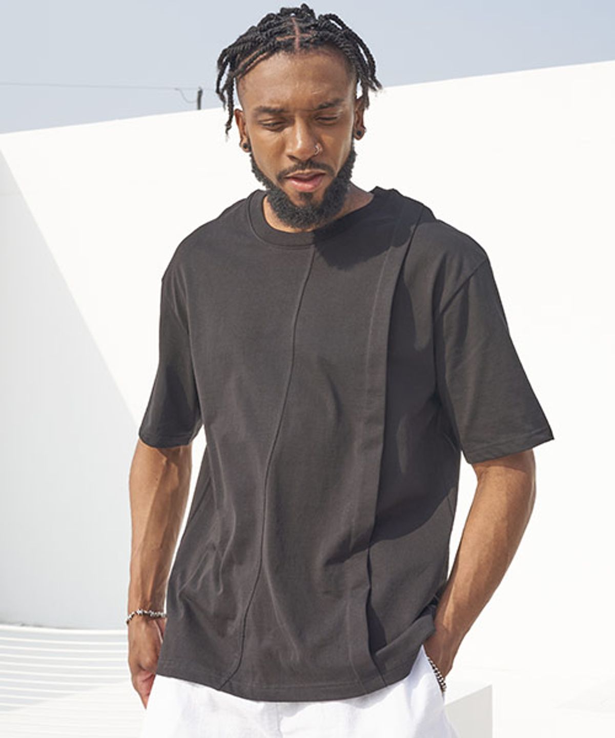 테네르(TENER) pintuck wrinkle box T-Black