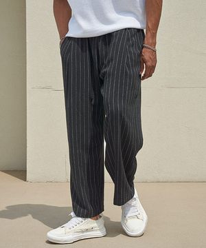 Linen St Wide Banding Pants - Black