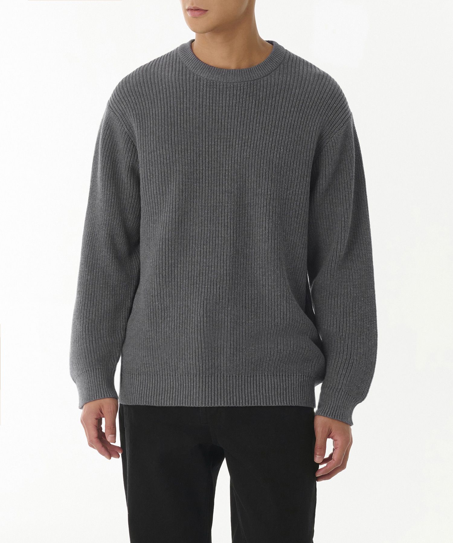 ニット・セーター *MUSINSA STANDARD* Cotton ribbed crew neck knit medium gray MUSINSA | MUSINSA STANDARD Cotton ribbed crew neck knit