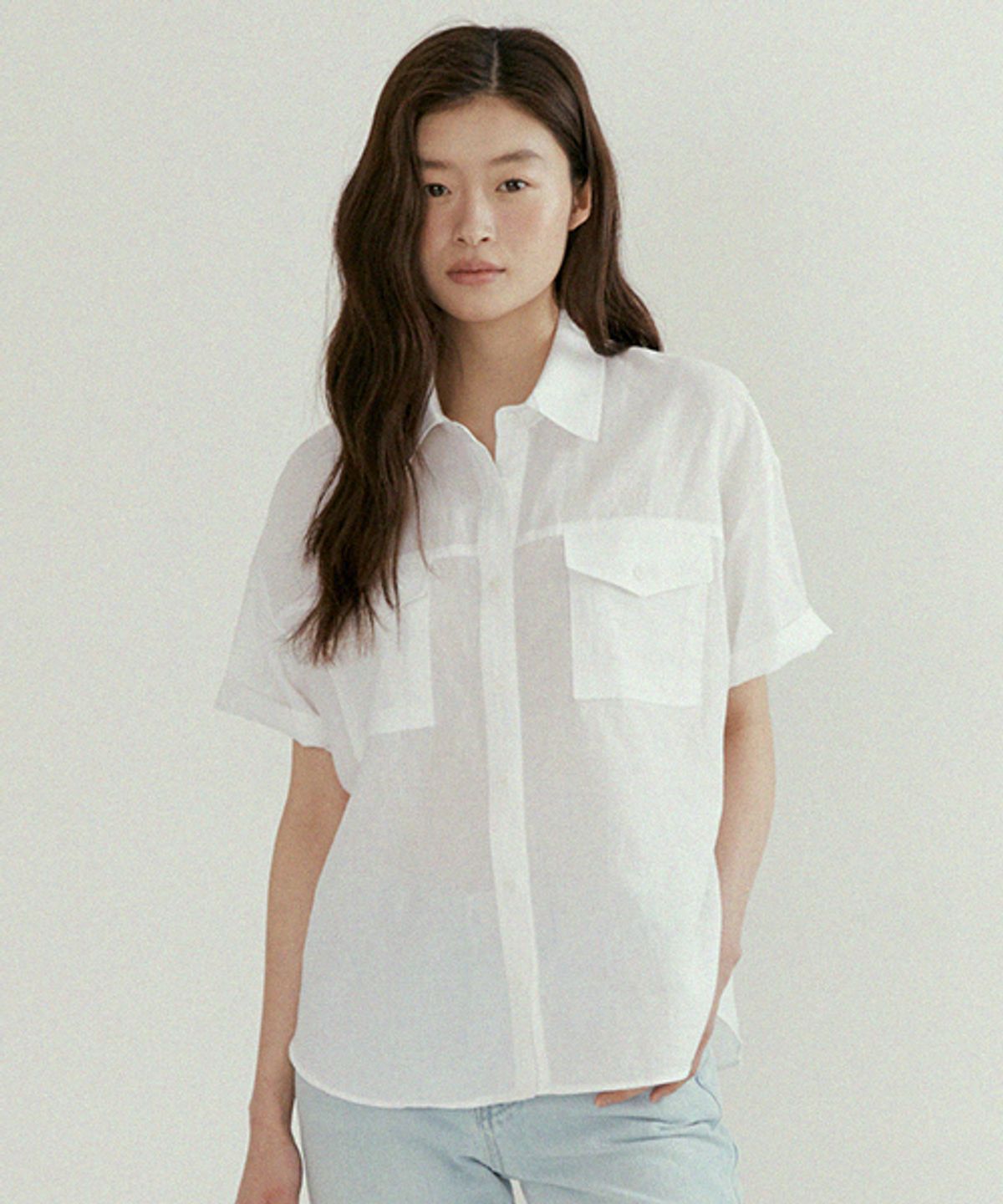 링서울(LINGSEOUL) linen bamboo blended pocket blouse-ivory