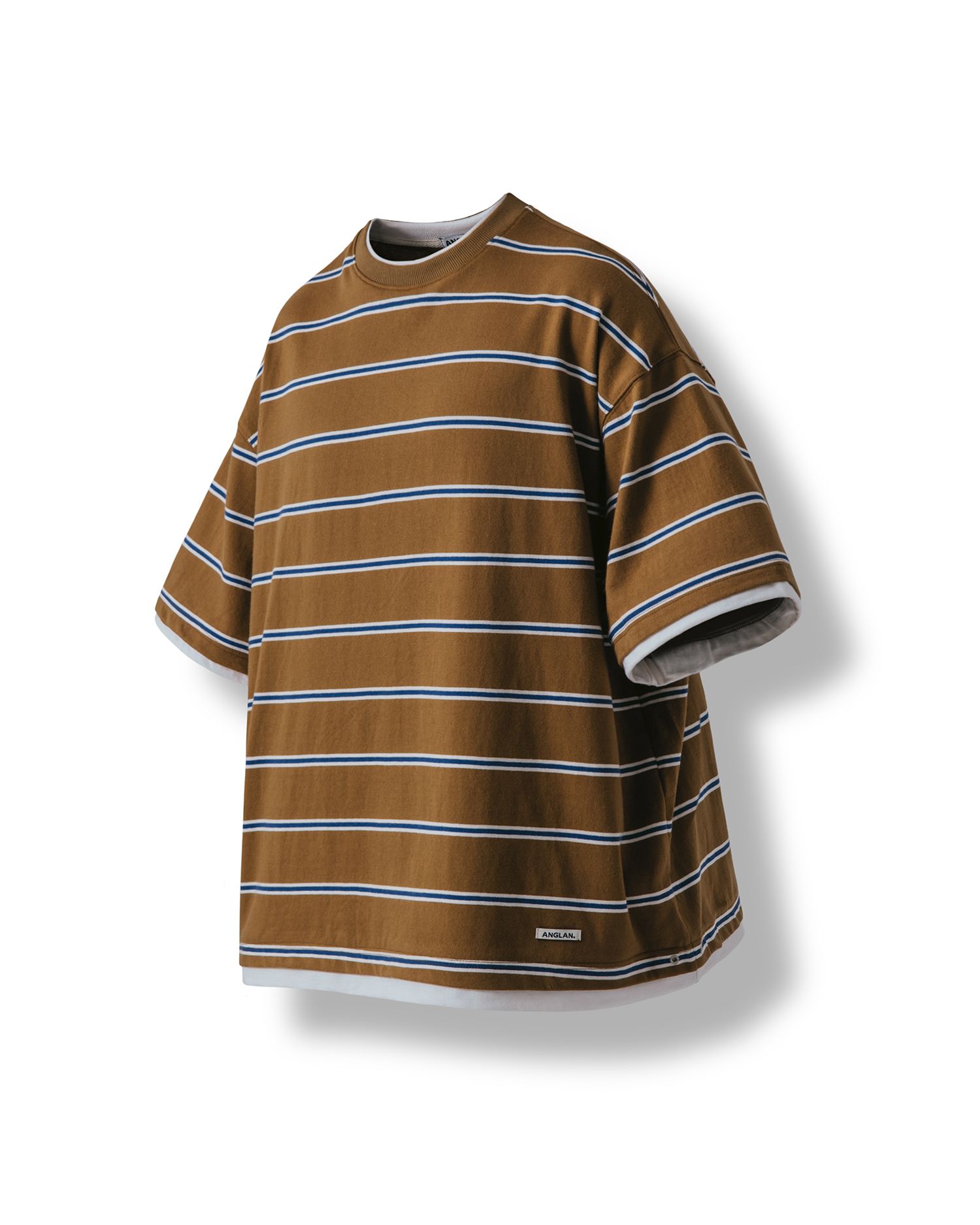 【ANGLAN】Cation Bio Stripe Half Tee MUSINSA | ANGLAN Stripe Layering Half Tee - Brown