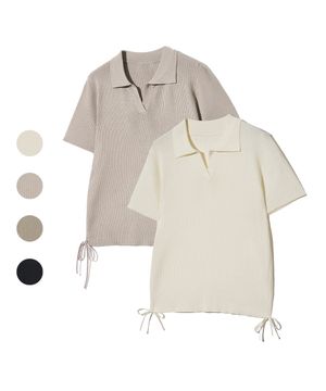 85-VIVAJ023 사이드 셔링 오픈 카라 니트  4 color