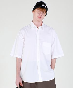바이오 워시드 오버핏 코튼 반팔 셔츠 화이트