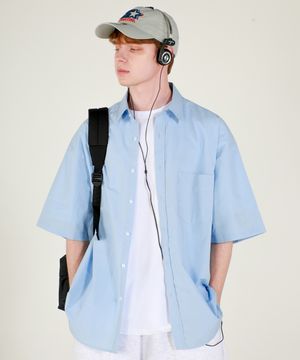 바이오 워시드 오버핏 코튼 반팔 셔츠 블루