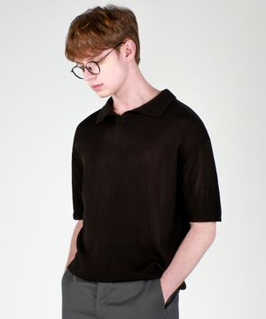 워셔블 카라넥 반팔 니트 블랙