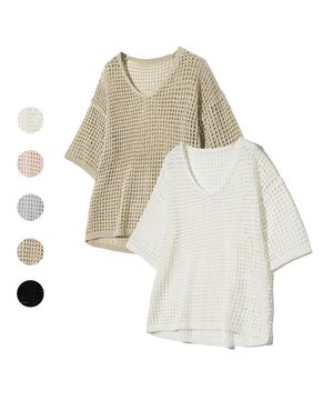 85-VIVAJ032 헤비 라운드 메쉬 니트 반팔 5 color