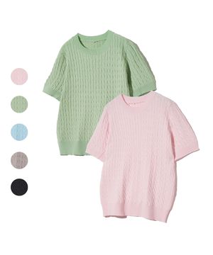 85-VIVAJ037 케이블 크롭 라운드 니트 반팔 5 color