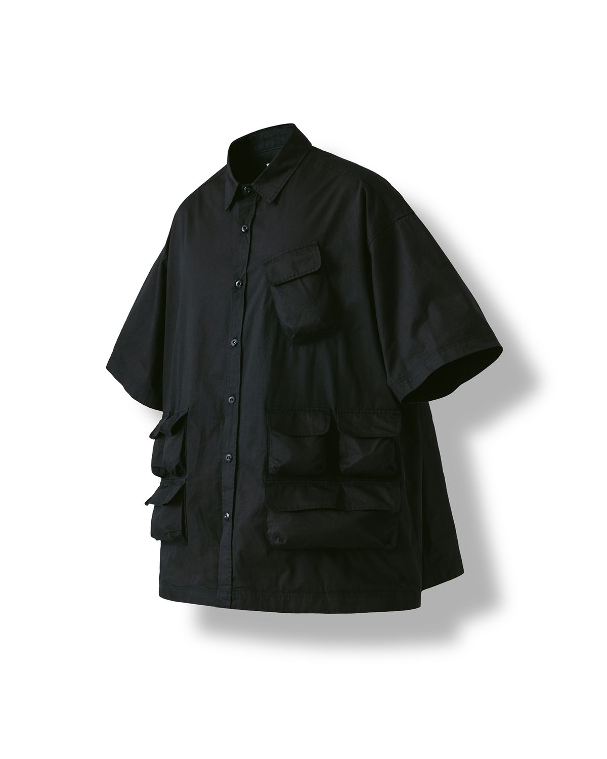 앵글런(ANGLAN) Slather Utility Pocket Half Shirt - Black