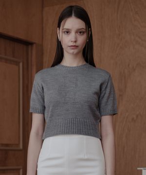 문라이트 로고 라운드넥 니트_그레이