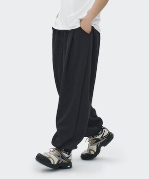 사이드 투턱 와이드 조거핏 트레이닝 스웨트 팬츠 - 차콜