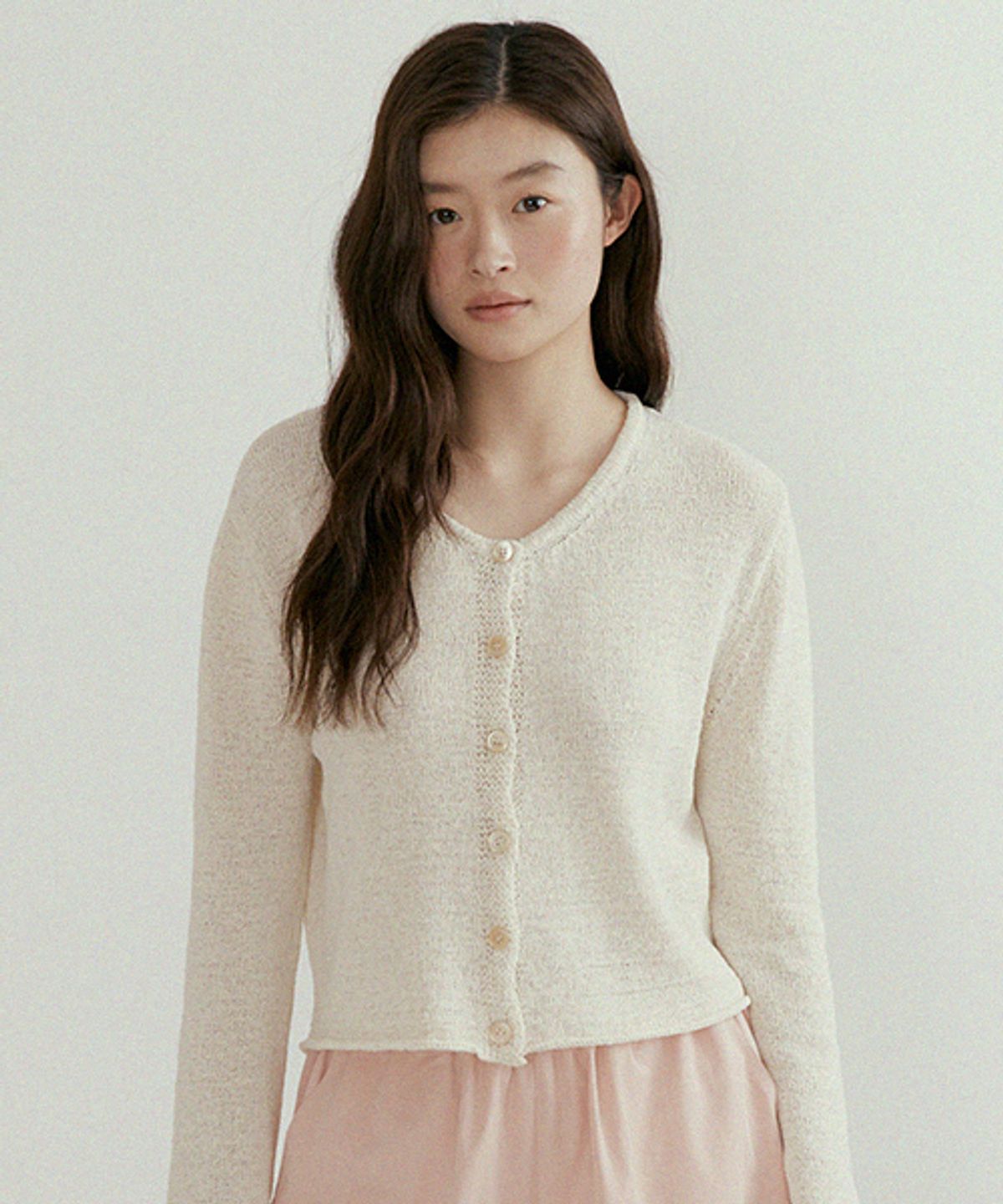 링서울(LINGSEOUL) linen blended knit cardigan-oatmeal