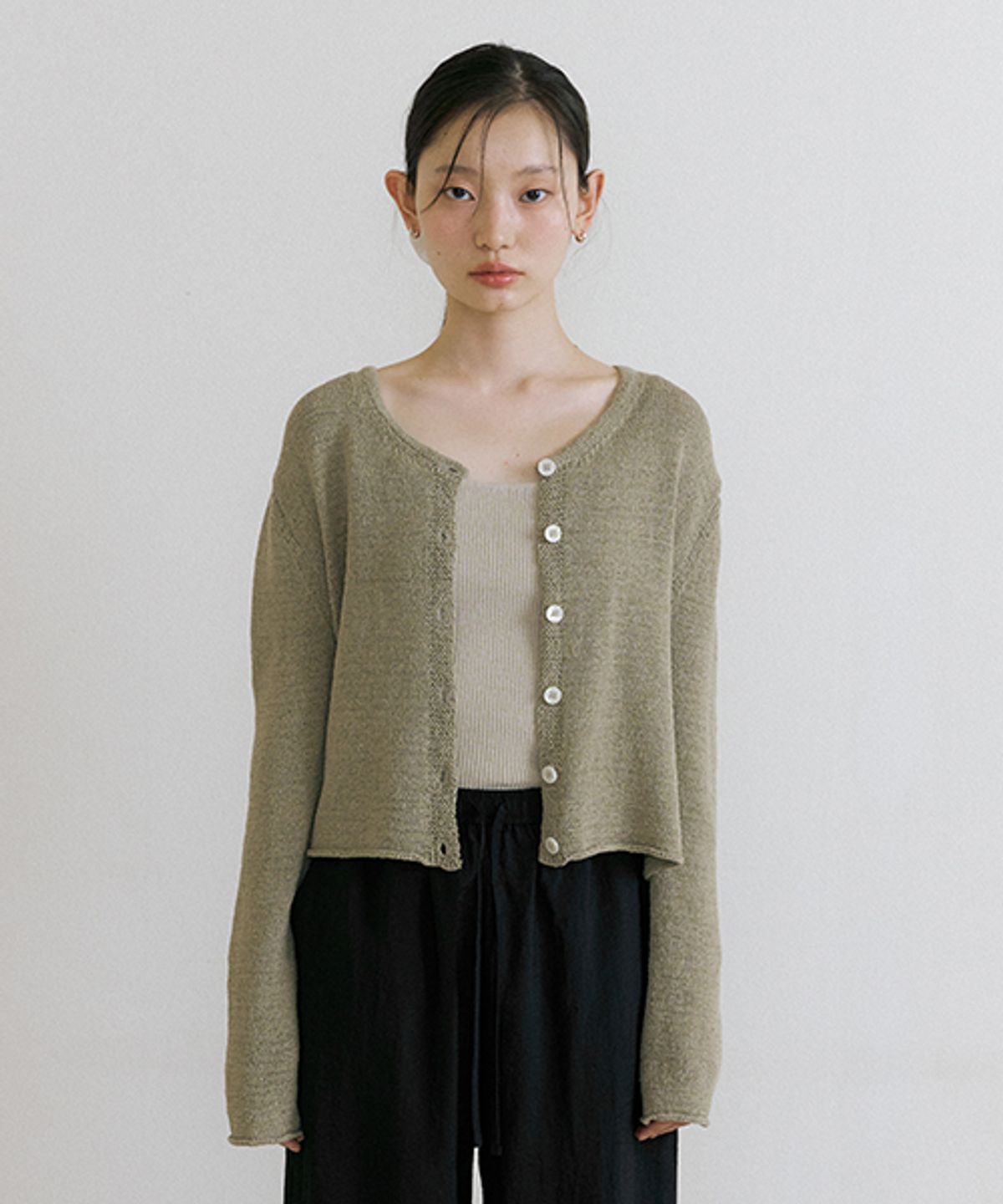 링서울(LINGSEOUL) linen blended knit cardigan-khaki