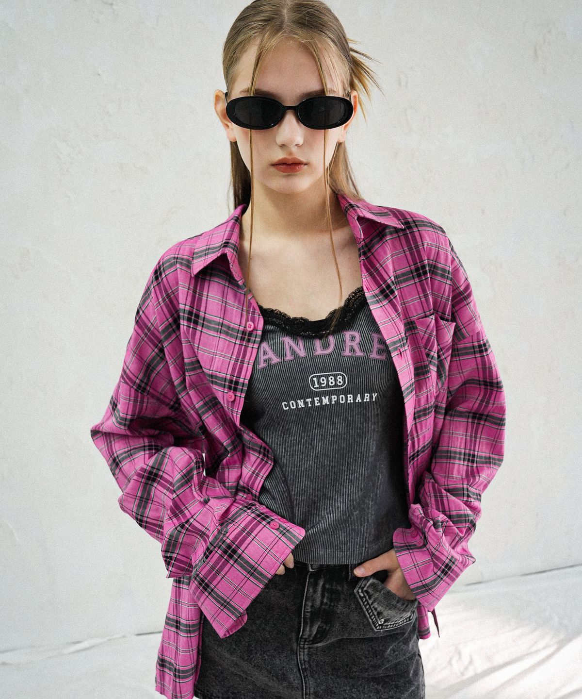어반드레스(AVANDRESS) Legacy Overfit Check Shirt PINK