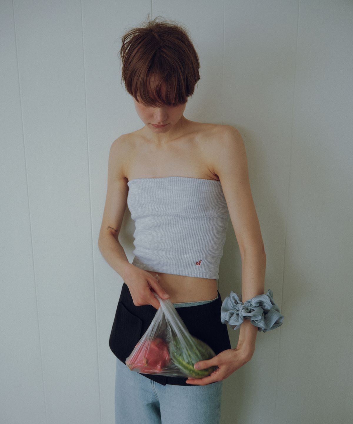 오버듀플레어(OVERDUEFLAIR) OF WAFFLE TUBE TOP_WHITE MELANGE
