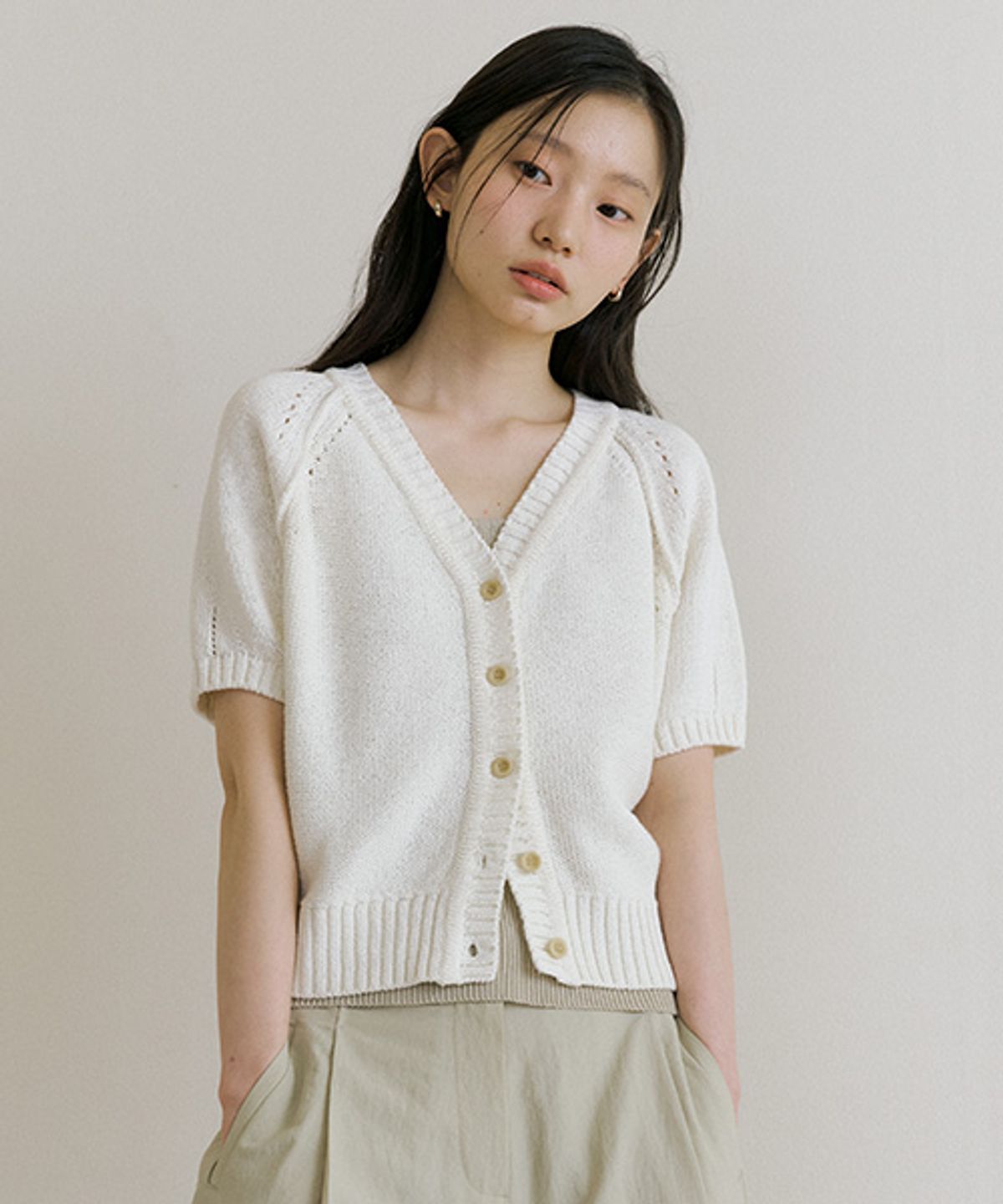 링서울(LINGSEOUL) hanji blended v-neck knit-ivory