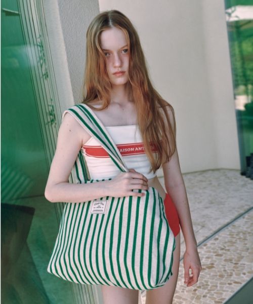 ショルダーバッグ・ポシェット depound Striped Terry Bag Blue DP2436BG038MBLXX depound(デパウンド)のレディース ショルダーバッグ・ポシェット