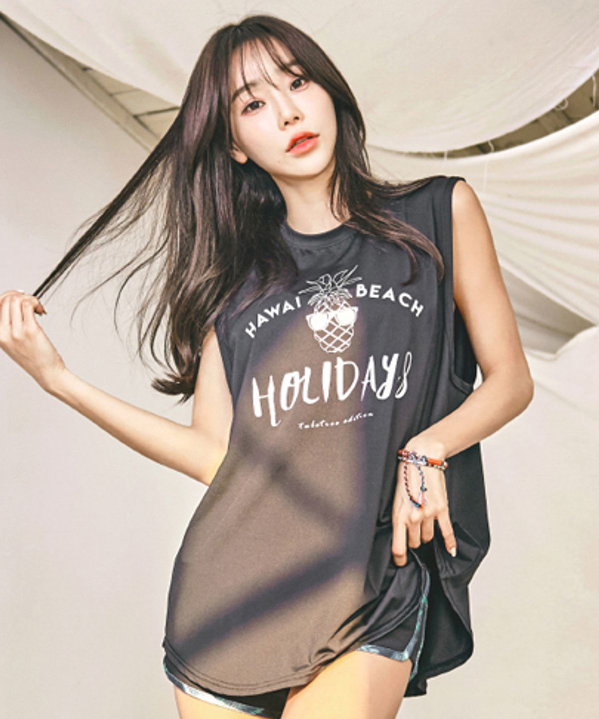 튜브트리(TUBE TREE) 여성용 홀리데이 루즈핏 나시 래쉬가드 B302 블랙