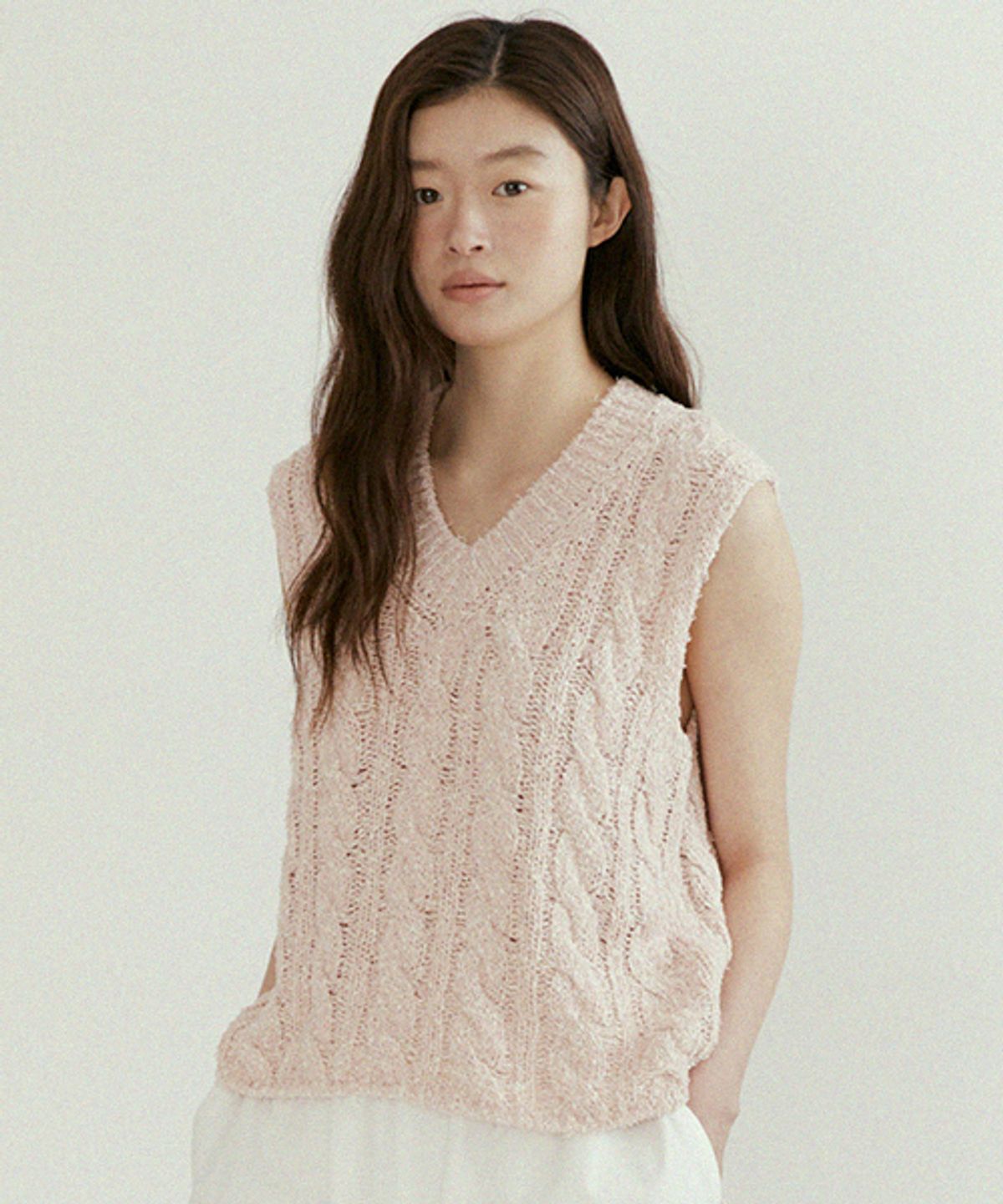 링서울(LINGSEOUL) cable cotton blended knit vest-pink