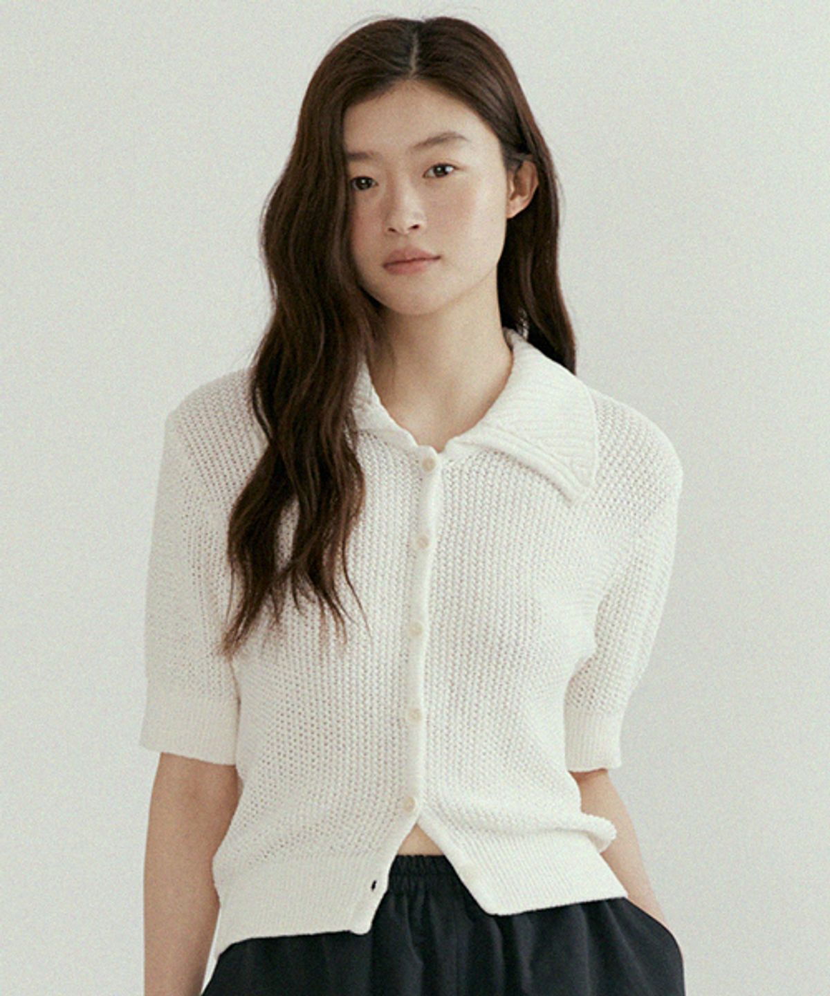 링서울(LINGSEOUL) open collar cotton knit-ivory