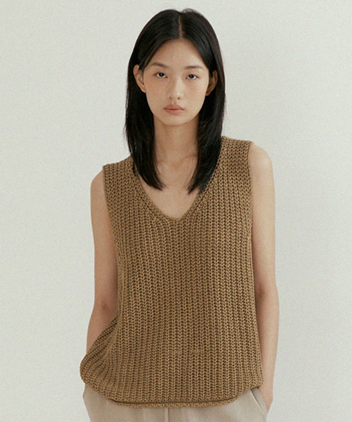링서울(LINGSEOUL) hanji blended knit vest-mocha
