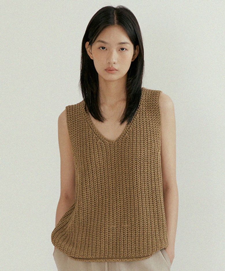 hanji blended knit vest-mocha