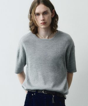 마이크로 리브드 스퀘어넥 하프 니트 (그레이)