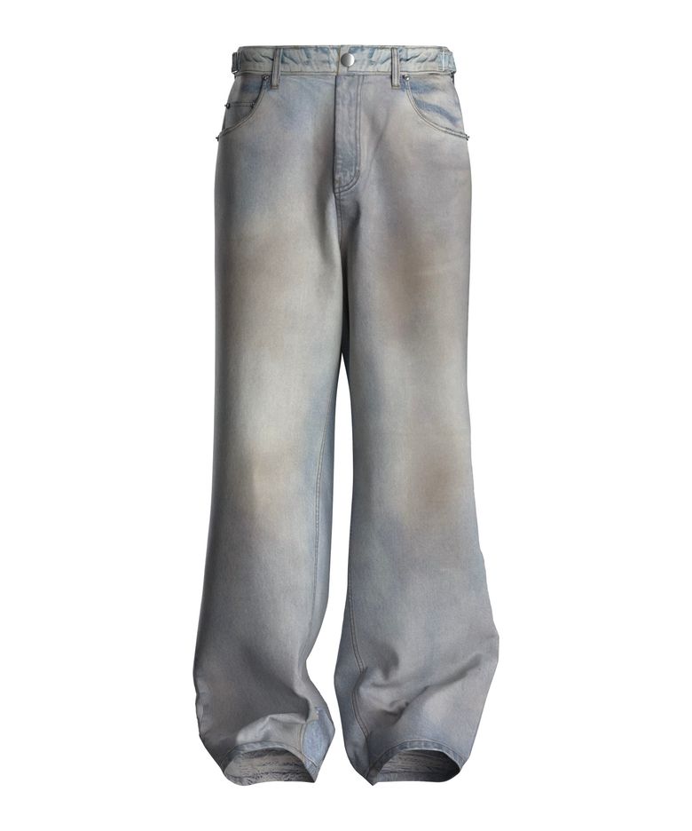 DIRTY EFFECT LOOSE FIT DENIM PANTS (LIGHT BLUE)