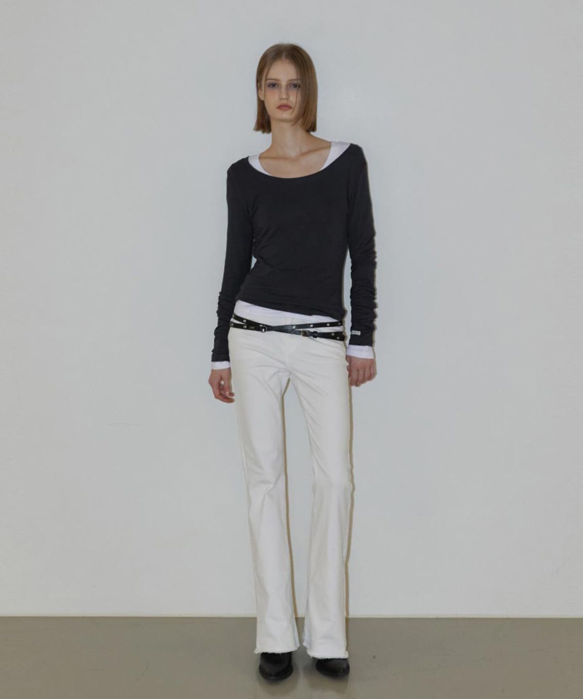 렌세(RENSE) Mid-Rise Boot Cut Pants White