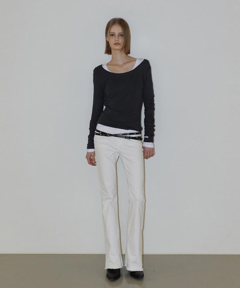 Mid-Rise Boot Cut Pants White