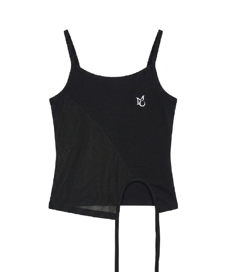 oblique String Sleeveless Top-black