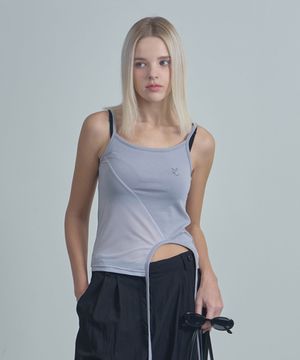 oblique String Sleeveless Top-gray