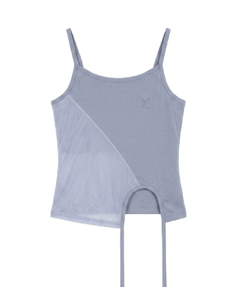 oblique String Sleeveless Top-gray