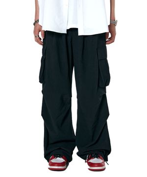 카고 턱 스트링 통와이드팬츠 [블랙]