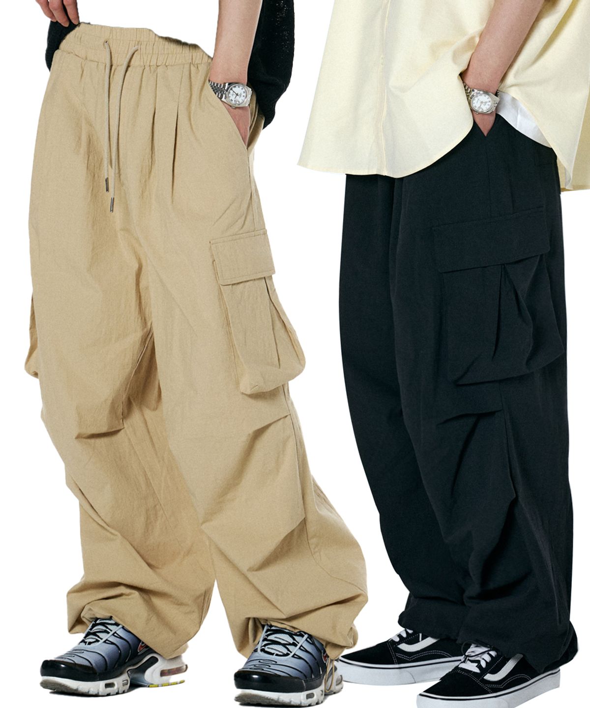 노드유(NODU) [2PACK]카고 턱 스트링 통와이드팬츠