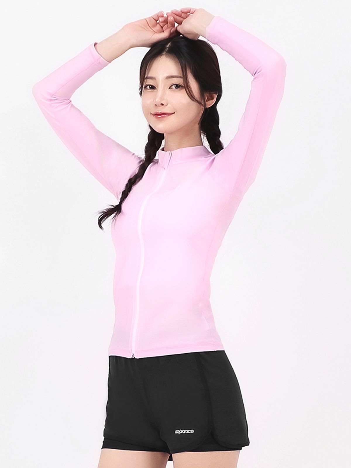 아쿠아티카(AQUATICA) 여성 래쉬가드집업 AQAWJP23003+레이어드 스윔 보드숏 BK세트