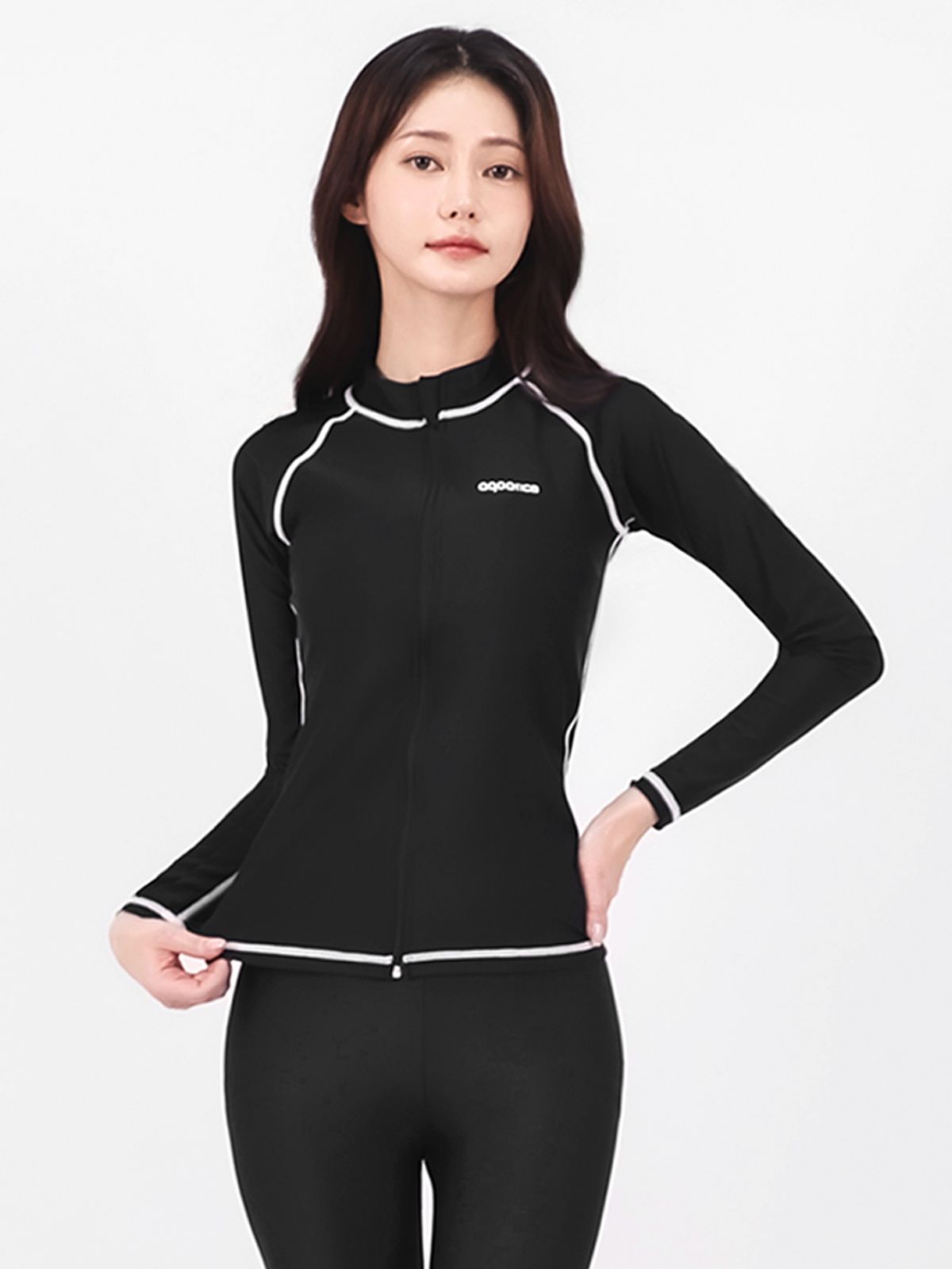 아쿠아티카(AQUATICA) 여성 래쉬가드집업 AQAWJP23004+워터레깅스 BK세트