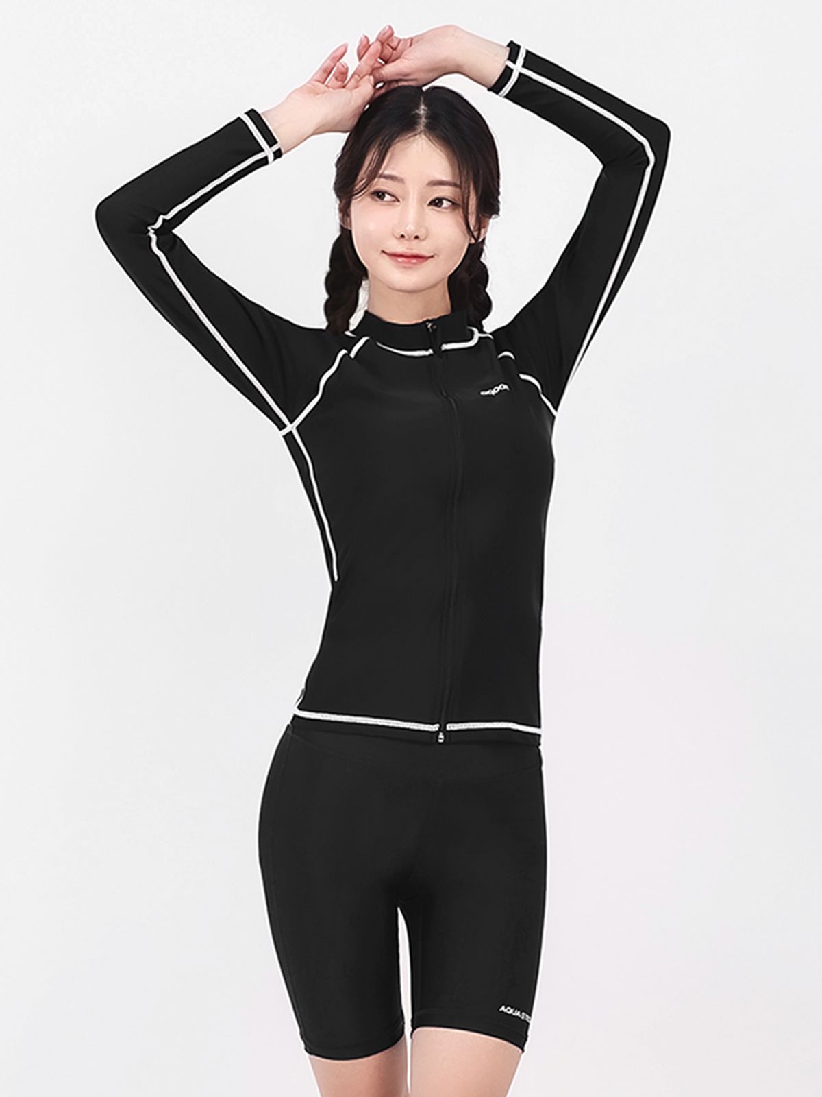 아쿠아티카(AQUATICA) 여성 래쉬가드집업 AQAWJP23004+하프레깅스 BK세트