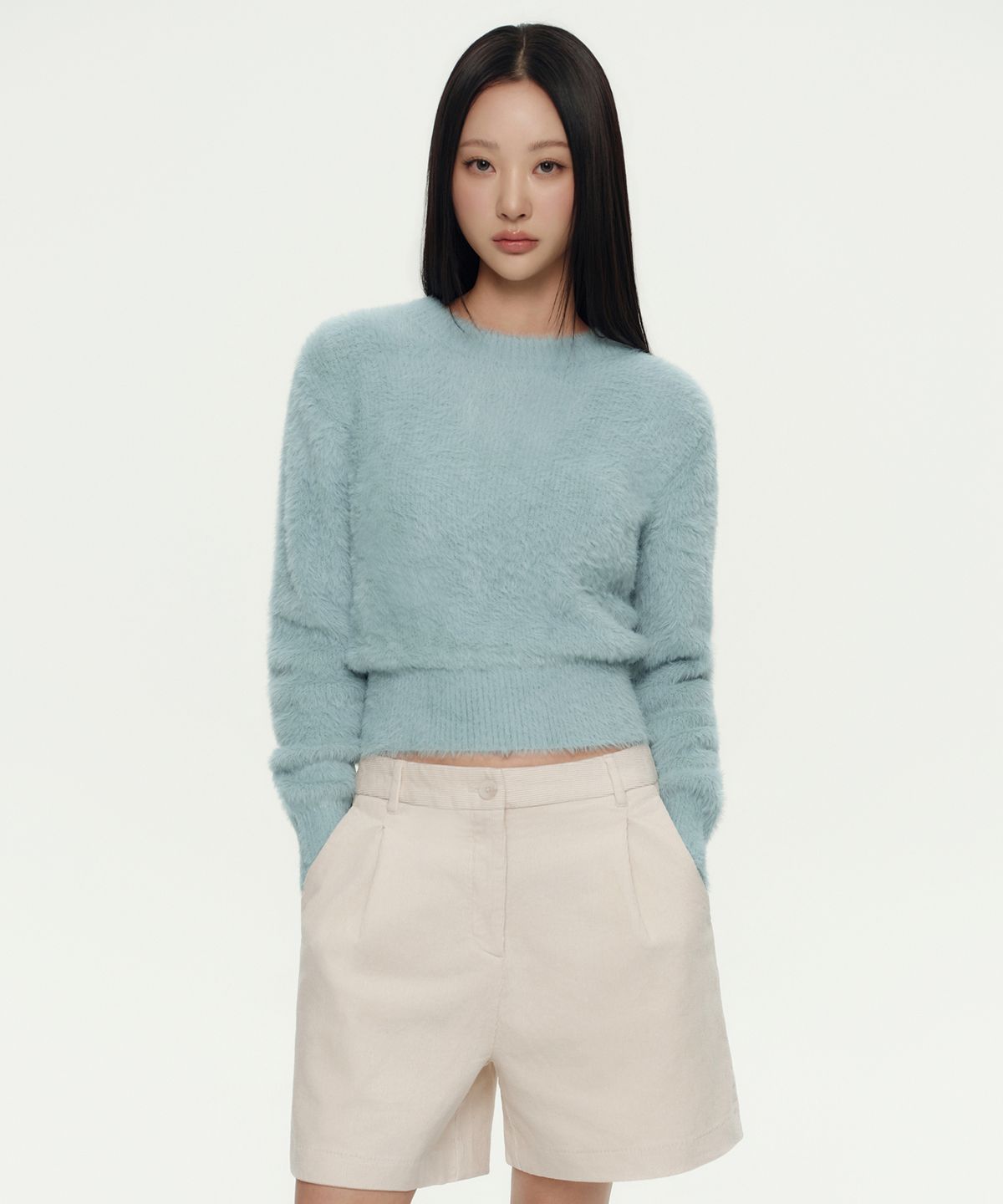 무신사 스탠다드 우먼(MUSINSA STANDARD WOMAN) 우먼즈 퍼지 크루 넥 니트 [파스텔 블루]