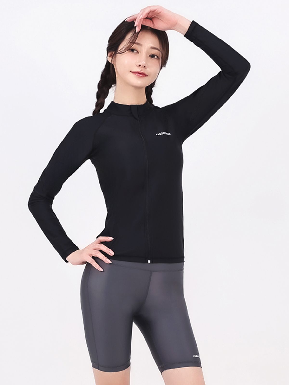 아쿠아티카(AQUATICA) 여성 래쉬가드집업 AQAWJP23006+하프레깅스 GY세트