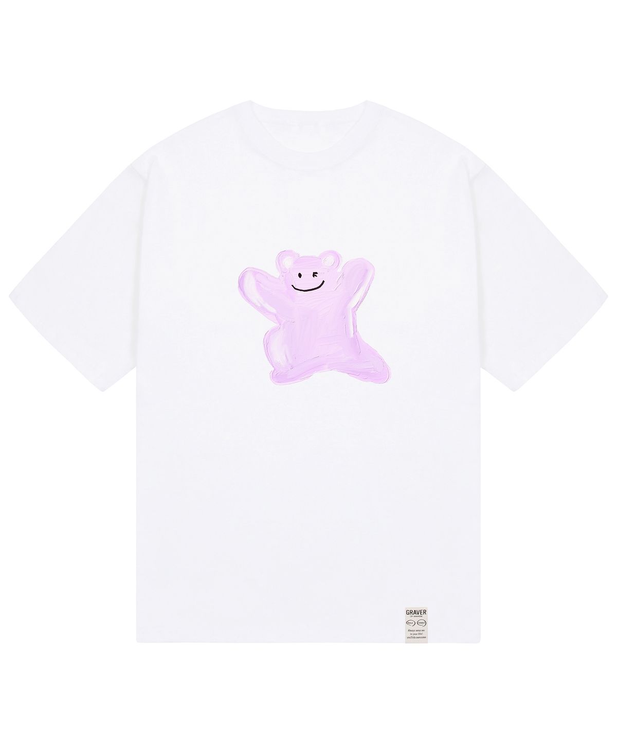 그레이버(GRAVER) [UNISEX]핑크 페인팅 빅 베어스마일 반팔티_화이트