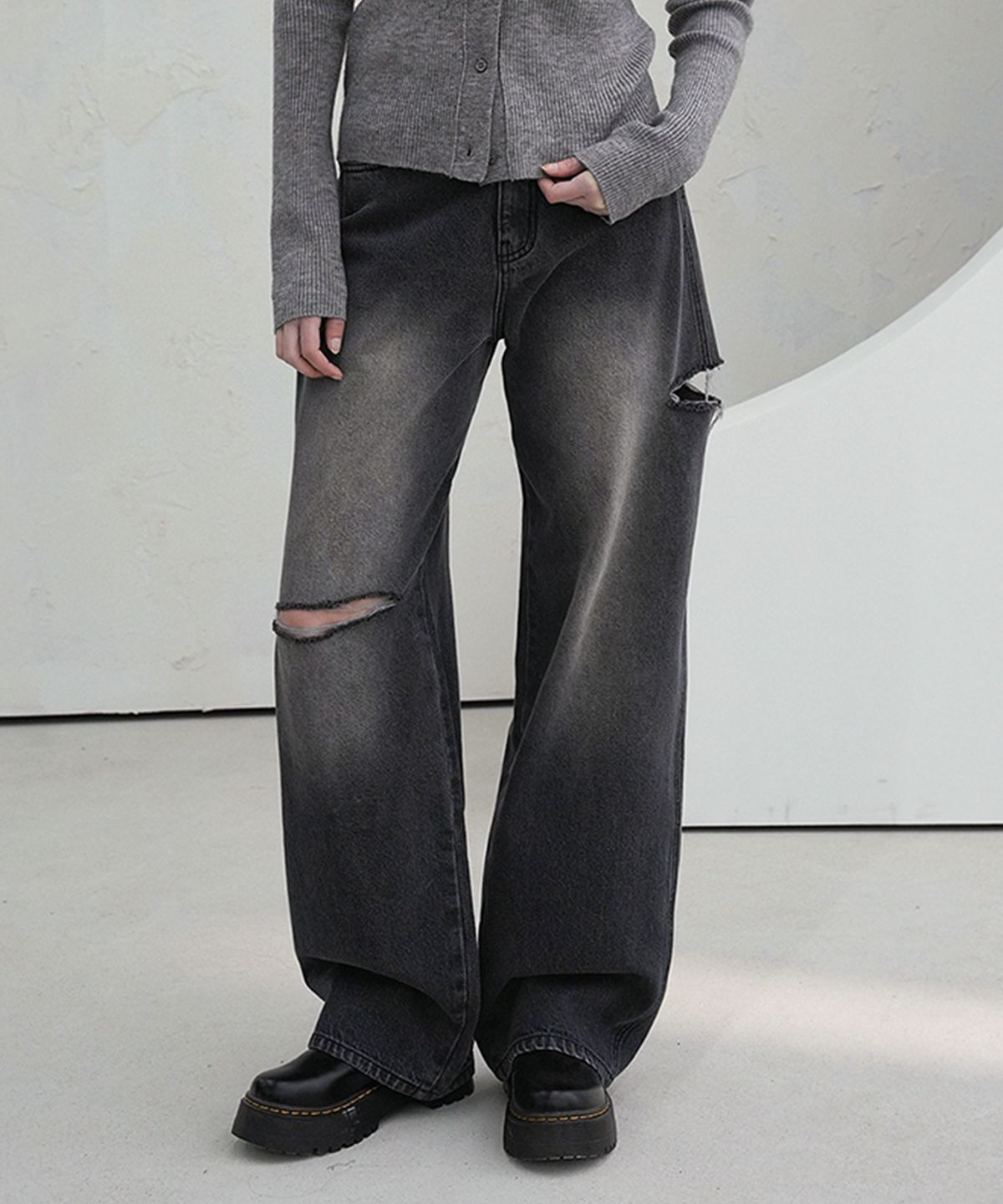 비바셔스(VIVACIOUS) Cut-off Wide Denim Pants BLACK