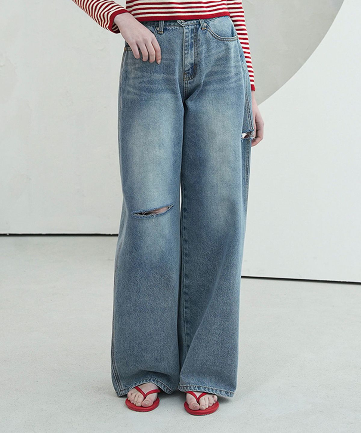 비바셔스(VIVACIOUS) Cut-off Wide Denim Pants LIGHT BLUE
