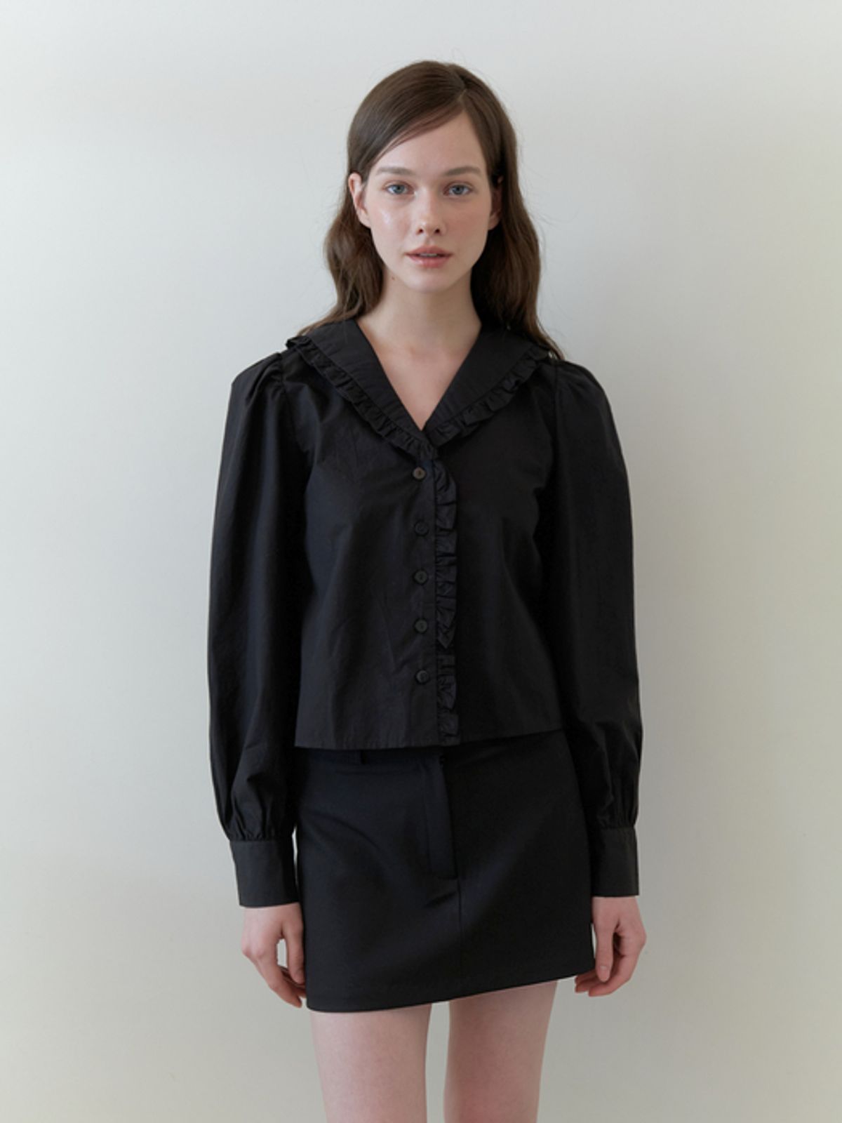 카인더베이비(KINDABABY) pring frill blouse - black