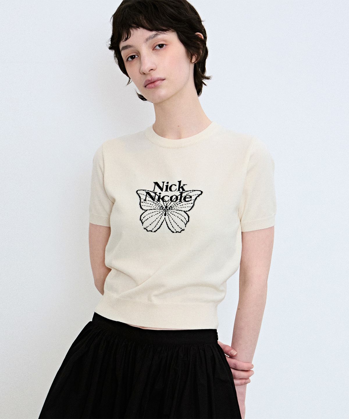 닉앤니콜(NICK&NICOLE) MINI BUTTERFLY SIGNATURE HALF KNIT_CREAM